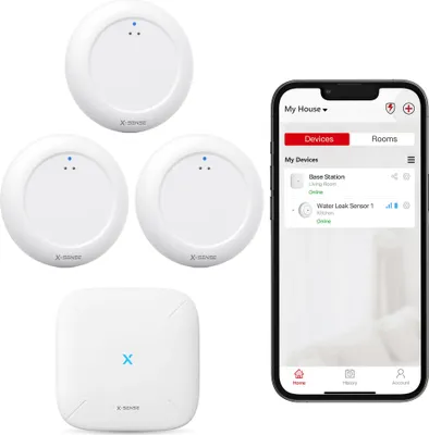 Produktbild von X-Sense SWS51 Intelligentes Wassermelder- Set mit WiFi - Funktioniert mit App - Wassersensor - Wasseralarm - Wasserleck-Detektor