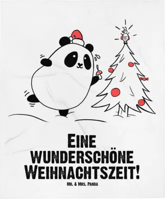 Produktbild von Mr. & Mrs. Panda Schlummerdecke Panda Weihnachtszeit - Weiß - Geschenk, Babydecke, Plaid, Babybettdecke, Kinderdecke, Erstlingsdecke