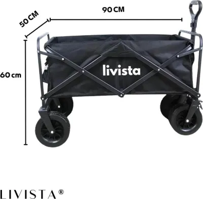 Produktbild von Livista® – Schwarze, zusammenklappbare Schubkarre – Extra dicke Reifen – 150 kg Tragkraft – 180 l Fassungsvermögen –