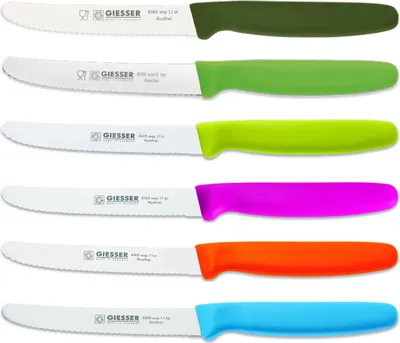 Produktbild von 6er Set bunt Giesser Messer Tomatenmesser Brötchenmesser Allzweckmesser 11cm - 8365 wsp 11-6 ol-hgr-li-pi-or-hb