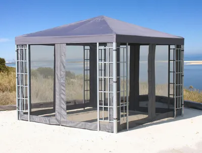 Produktbild von Rank Pavillon Set 3x3m Metall Garten Partyzelt Anthrazit mit 4 Seitenteilen mit Moskitonetz