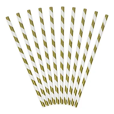 Image de 10 pailles en papier or-blanc