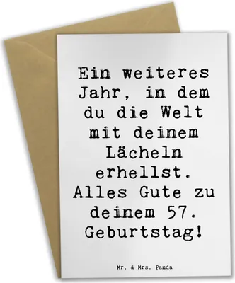 Produktbild von Mr. & Mrs. Panda Grußkarte Spruch 57. Geburtstag Lächeln - Weiß - Geschenk, valentinstagskarte, besondere Anlässe, Geburtstagsfeier, hochzeitskarten, Wertschätzung, Alter