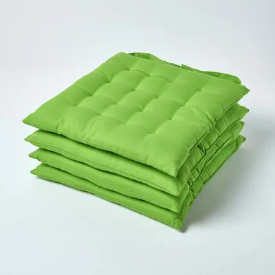 Produktbild von HOMESCAPES 4er Set Stuhlkissen 40x40 cm grün – Sitzkissen Outdoor/Indoor mit Baumwollbezug, Sitzpolster waschbar