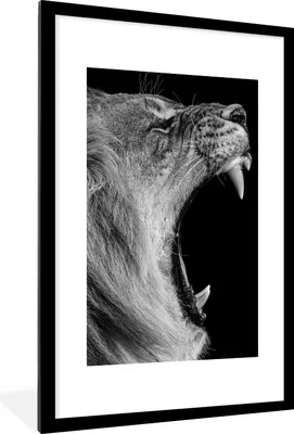Produktbild von MuchoWow® Gerahmtes Poster Tiere - Löwe - Schwarz - Weiß - Porträt 60x90 cm - Poster mit Schwarzem Bilderrahmen Wandposter Rahmen Foto Bilder - Dekoration - Wandposter Wohnzimmer - Hochwertig