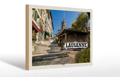 Produktbild von Holzschild Reise Lausanne Schweiz Architektur 30x20cm