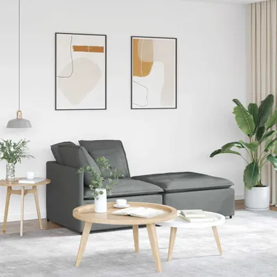 Produktbild von Modulares Sofa mit Fußhocker Kissen Stoff Dunkelgrau, Ecksofas DesignMöbel