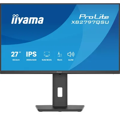 Produktbild von 27" IPS 4-side slim bezel, EyeComfort, 2560x1440@75Hz, 15cm height adj. stand, 350cd/m², Speakers, 2x HDMI, DisplayPort, 4ms GTG, US