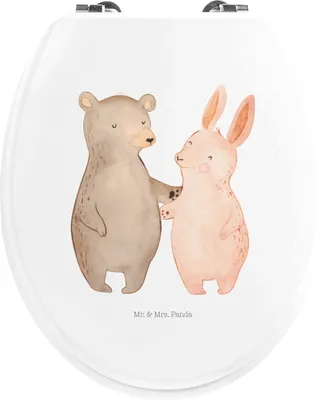 Produktbild von Mr. & Mrs. Panda WC Brille Bär und Hase Umarmen - Weiß - Geschenk, für Immer, Freunde, Klo-Deckel, Hocheitstag, Deckel, WC-Sitz, BFF, Toilettendeckel, Sitz