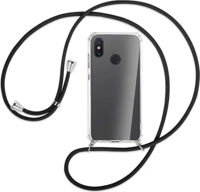 Produktbild von Handykette Backcover-Schutzhülle mit Band (Metall silberfarben) für Xiaomi Mi 8 / Mi 8 Pro - schwarz