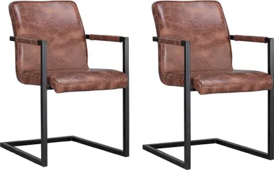 Produktbild von 2er Set Freischwinger HEBEI Brown Designer Armlehnenstuhl Microfaser
