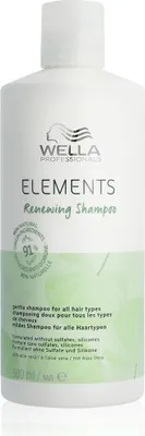 A white bottle of Wella Elements Renewing Shampoo.