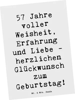 Produktbild von Mr. & Mrs. Panda Postkarte Spruch 57. Geburtstag - Weiß - Geschenk, Erfahrung, Grußkarte, Postkarten, Jubiläum, Glückwunsch, Happy Birthday, Fotokarte, herzlichen, Leben