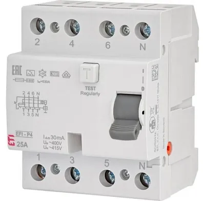 Immagine prodotto di Interruttore differenziale 4P, 25A, 0,03A, tipo A, 6kA, modello EFI6-P4 A 25/0,03, codice prodotto 002061661
