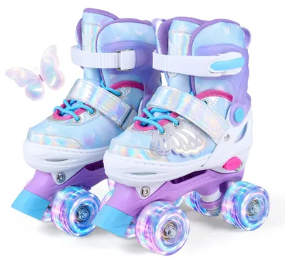Produktbild von KOMFOTTEU Kinder Rollschuhe, Quad-Rollschuhe mit 4-stufige Größenverstellung & leuchtenden Rädern, 38-41 Roller Skates für Jungen, Mädchen & Anfänger, Einsteiger-Rollschuhe für Drinnen & Draußen(L)