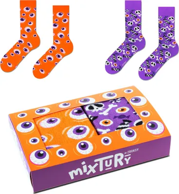 Produktbild von 2er-Set Lustige Socken für Herren 41-46, Orange und Violett Socken für Halloween
