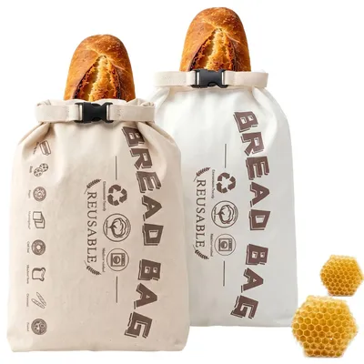Produktbild von Bienenwachs Brotbeutel, 2 Stück 42x33 cm Brotbeutel mit Bienenwachs, Baumwolle & Natürliche Bienenwachsbeutel für Brot, Brotsack zum Frischhalten