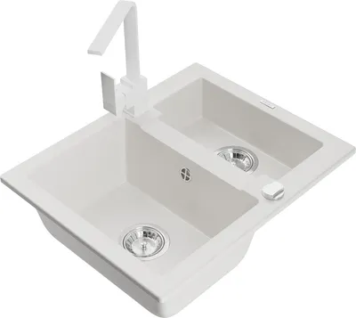 Produktbild von Mexen Carlos 1,5-Becken-Granitspüle mit Mischbatterie Rita, Weiß - 6518-20-670300-20