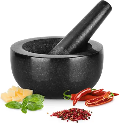 Produktbild von Navaris Mörser mit Stößel Set für Gewürze - Ø16cm aus Granit für Gewürze & Kräuter - Polierter Steinmörser - Mortar and Pestle