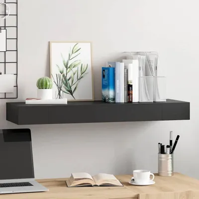 Produktbild von vidaXL Schweberegal mit Schublade Schwarz 80x25x8 cm