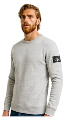 Produktbild von Calvin Klein Pullover im Sportbekleidungsdesign mit Waffelstruktur und Rundhalsausschnitt