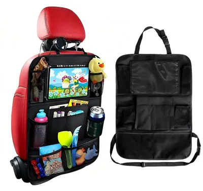 Productafbeelding van Auto-organizer voor de achterbank, geschikt voor kinderen, met 10 vakken, een vak voor tablets, afmetingen 61x40 cm, gemaakt van 600D Oxford-stof