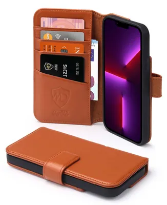 Productafbeelding van MobyDefend Hoesje - Geschikt voor iPhone 13 Pro Max  - Luxe Leren  Wallet Bookcase - Lichtbruin