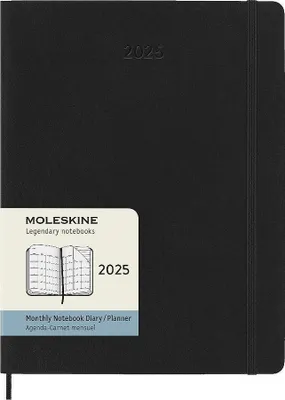 Image de Moleskine Agenda / organiseur 12 mois 2025, XL, 1 mois = 2 pages, pages lignées, couverture souple, noir