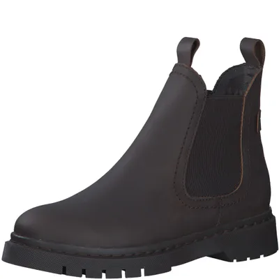 A single brown Chelsea boot is shown against a white background.
