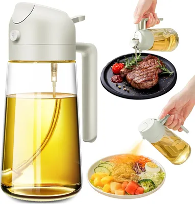 Produktbild von Ölsprüher für Speiseöl, 2 in 1 Multifunktions Ölflasche, 470ml Glas Öl Sprühflasche, Ölflasche Ausgießer und Sprüher, zum Kochen, Grillen, Backen, Heißluftfritteuse, Salat (Weiß)
