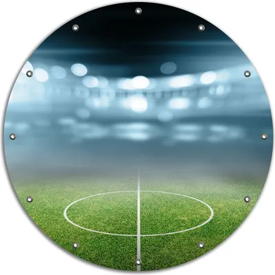 Produktbild von Wallario rundes Outdoor-Poster für Garten oder Balkon, Motiv Fußball Stadion Mittellinie II, 90 cm Durchmesser