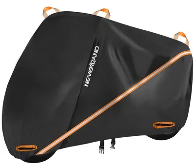 Obrázek produktu pro Plachta na motocykl, venkovní použití, vodotěsná, reflexní, rozměry 220 x 95 x 110 cm, černá/oranžová