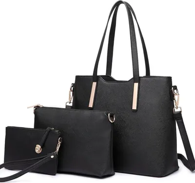 Produktbild von Miss Lulu Damen Handtasche Schultertasche Tote Bag Groß 3-teiliges Set