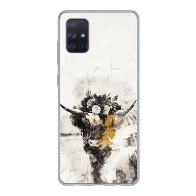 Produktbild von MuchoWow® Handyhülle Schutzhülle Hülle für Samsung Galaxy A71 Schottischer Highlander - Farbe - Blumen Silikon Softcase Handy Hülle - Kartenbesitzer