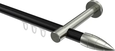 Produktbild von Interdeco Innenlaufstange / Gardinenstange mit Innenlauf Schwarz / Edelstahl-Optik, Typ Prestige Samanto (Rillenpatrone), 20 mm Ø 1-läufig, 420 cm