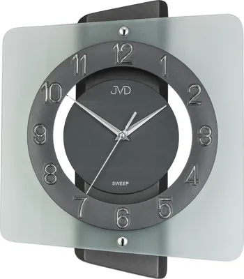 A modern wall clock with a square frosted glass frame and a circular anthracite gray face.