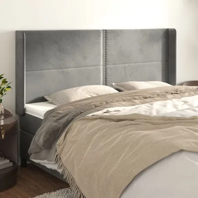 Produktbild von Cloris Designermöbel Kopfteil mit Ohren Hellgrau 203x16x118/128 cm Samt 2024 Neu