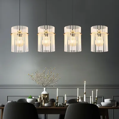 Produktbild von LED Hängeleuchte, 4 Flammig, Glasstäbe, gold, H 140 cm