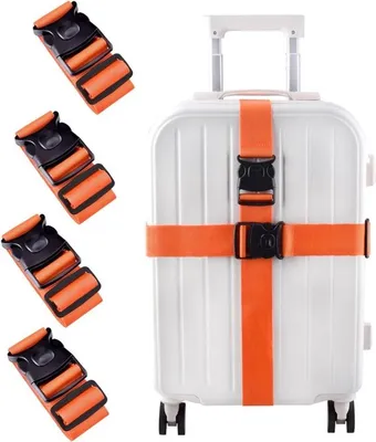 Verstellbares Gepäckband Set von 4, 200 cm, Sicherheitsgurt für Gepäck, Reiseaccessoire, Auffälliges Design in Orange