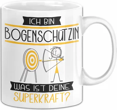 Produktbild von Bogenschützin Geschenk Tasse Ich Bin Bogenschützin Was Ist Deine Superkraft Geschenkidee Lustig Geburtstag Weihnachten (Weiß)