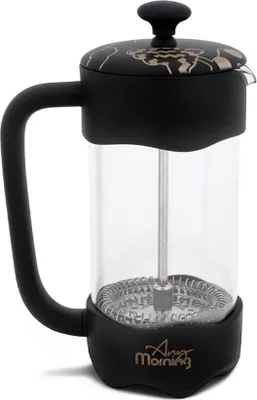 Image de Cafetière et théière Any Morning, presse à café en verre borosilicate, filtre en acier inoxydable, durable et résistant à la chaleur, noire (1000 ml, 33 oz, 4 tasses)