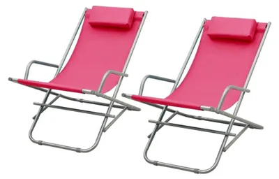 Produktbild von Schaukelstühle 2 Stück, Stahl Rosa, klappbar, gepolsterte Kopfstütze, 120 kg Tragkraft, für Garten und Terrasse, wetterfestes Design, Zero Gravity Lounge Chair