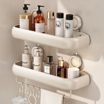 Immagine prodotto di Porta doccia senza fori - Ventosa - 32 x 12 x 5 cm - Bianco - 2 pezzi - Per doccia e bagno