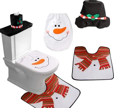 Immagine prodotto di set 3 pezzi per sedile WC con motivo elfo natalizio e tappetino, set da bagno, festivo, Father Christmas, Babbo Natale, pupazzo di neve