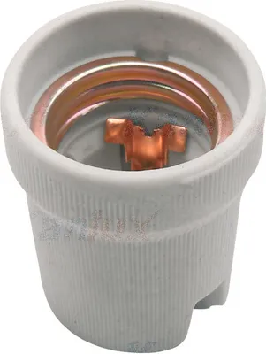 A close-up view of a ceramic light bulb socket.