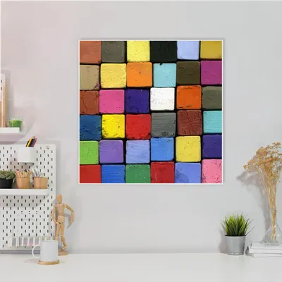 Zdjęcie produktu dla Designowa stalowa tablica magnetyczna, kwadratowa, 50 x 50 cm, kolorowe kredy