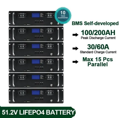 Produktbild von Lithium-Eisenphosphat-Hausbatterie – 51,2 V, 100 Ah, Energiespeicher für Solaranlagen – Über 6000 Ladezyklen