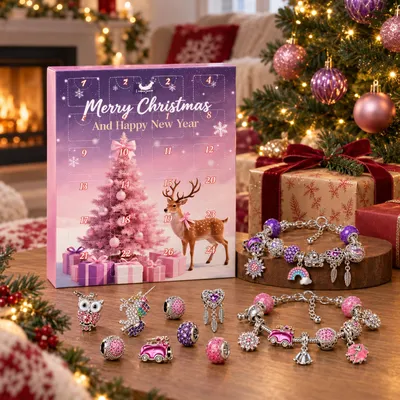 Produktbild von Schmuck Adventskalender mit 24 kleinen Überraschungen, weihnachtliche Schmuckmotive zum Sammeln und Verschenken im Dezember