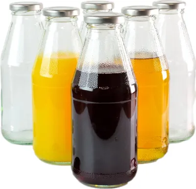 Produktbild von gouveo 6er Set Saftflasche 500 ml mit Schraub-Deckel silberfarben - Glasflasche 0,5 l mit TO43 Verschluss - Leere Flasche zum Befüllen