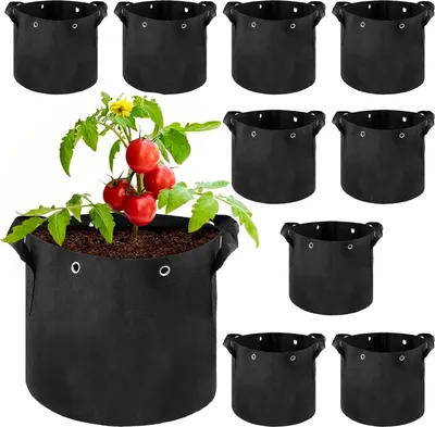 Imagen del producto de Bolsa para plantas de 12 litros, de tela, 25 x 22 cm, con asas, ideal para patatas y tomates